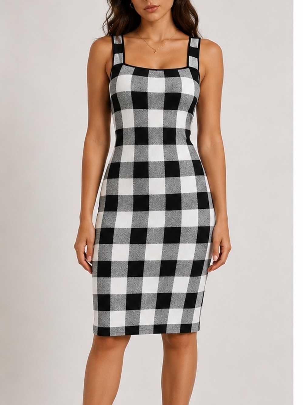 Theory Sarneel Stonemarl Black & White Checkered Gingham Bodycon Midi Dress